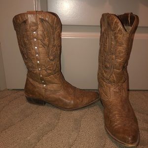 Tan studded cowboy boots